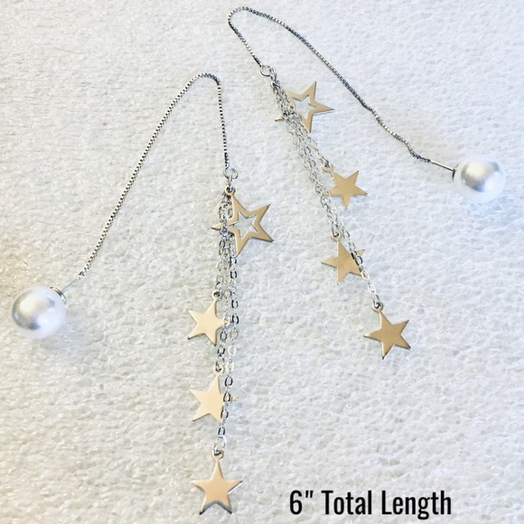 Shooting Star Waterfall Threader Dangle Earrings - Picture 5 of 7